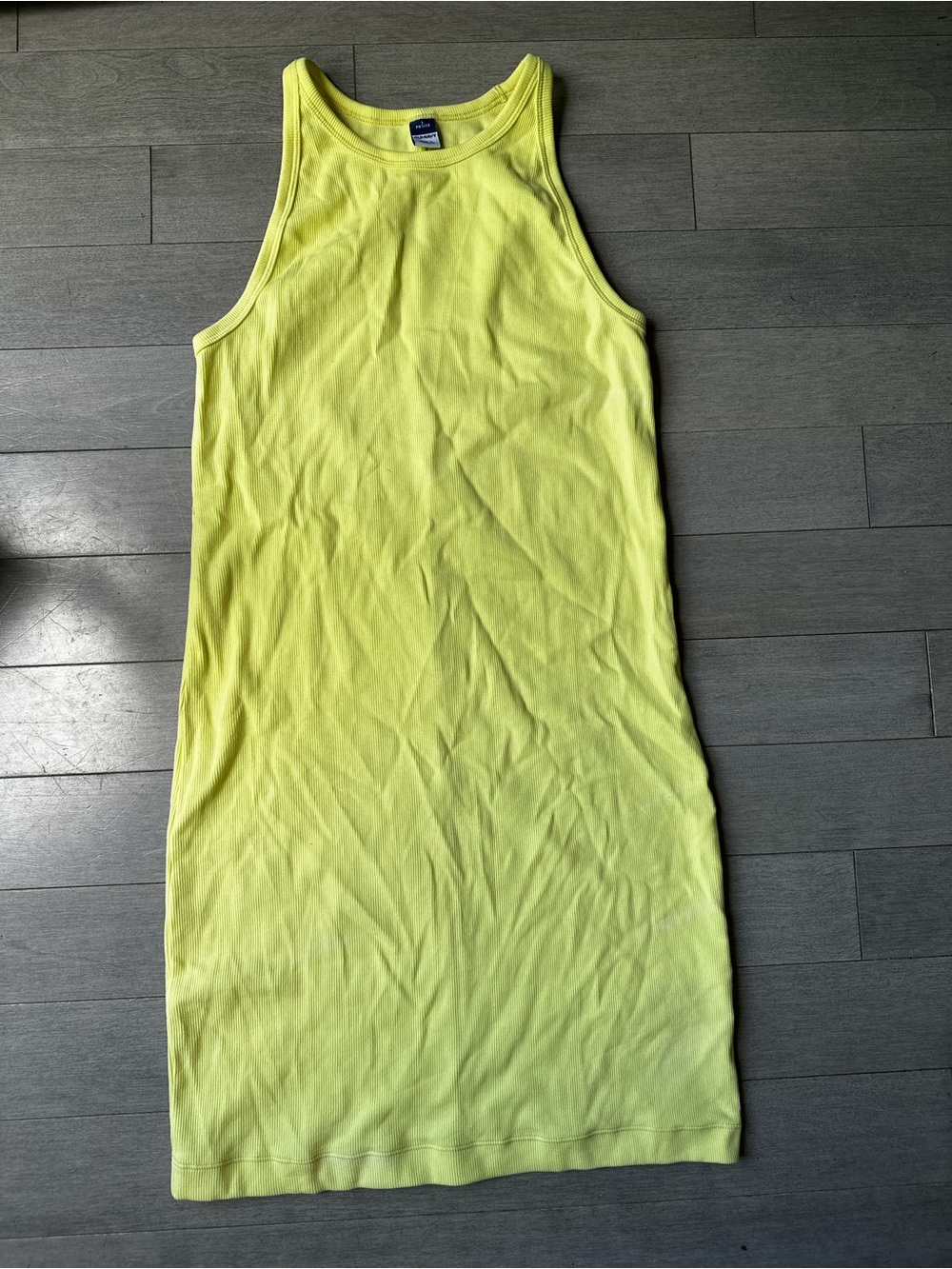 Women’s Old Navy Yellow Ribbed Tank Midi Racerback Summer Fitted Dress L/P